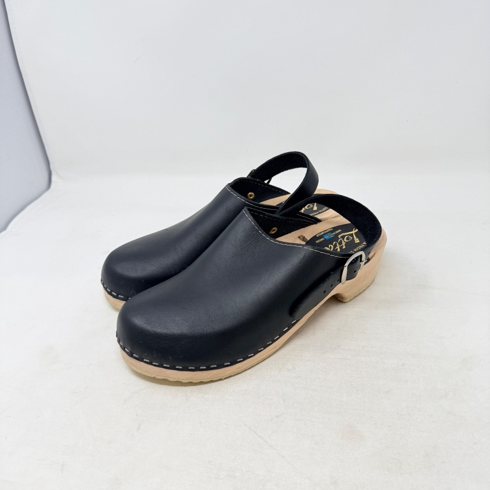 Lotta From Stockholm Slingback Clogs Black 42 Swedish Wood Leather Boho Classic